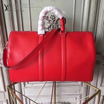LV M53419-2 潮流supreme聯名款KEEPALL 45原單紅色水波紋手提旅行袋