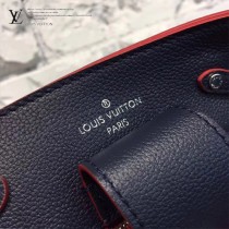 LV M54681 人氣熱銷LOCKME BUCKET原單海軍藍拼紅色牛皮單肩水桶包