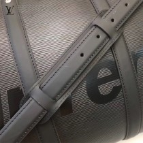 LV M53419 潮流supreme聯名款KEEPALL 45原單黑色水波紋手提旅行袋