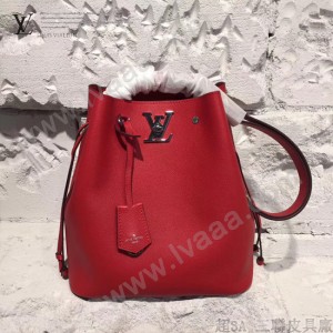 LV M54679 人氣熱銷LOCKME BUCKET原單大紅色牛皮單肩水桶包