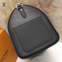 LV M53419 潮流supreme聯名款KEEPALL 45原單黑色水波紋手提旅行袋