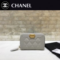 Chanel-80602-010 香奈兒球紋限量boy款拉鏈卡包 零錢包