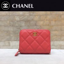 Chanel-69272 香奈兒經典款進口球紋牛皮和羊皮風琴拉鏈卡包