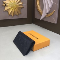 LV-M62900 路易威登新款原版皮黑色BRAZZA壓花錢夾