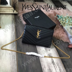 YSL-377828-02 聖邏蘭新款原版皮球紋黑扣信封包