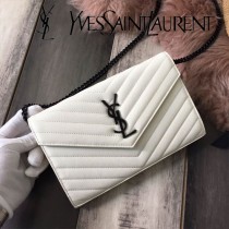 YSL-377828-01 聖邏蘭新款原版皮球紋黑扣信封包