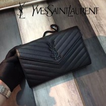 YSL-377828 聖邏蘭新款原版皮球紋黑扣信封包