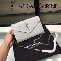 YSL-377828-013 聖邏蘭新款原版皮球紋銀扣信封包