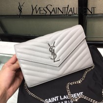YSL-377828-013 聖邏蘭新款原版皮球紋銀扣信封包