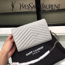 YSL-377828-013 聖邏蘭新款原版皮球紋銀扣信封包