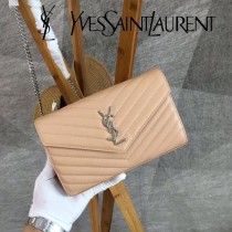 YSL-377828-015 聖邏蘭新款原版皮球紋銀扣信封包