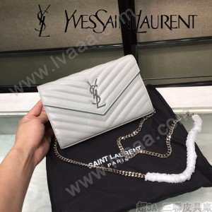 YSL-377828-013 聖邏蘭新款原版皮球紋銀扣信封包