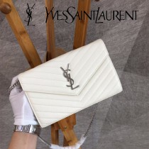 YSL-377828-014 聖邏蘭新款原版皮球紋銀扣信封包