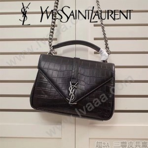 YSL原版皮新款  392737  牛皮壓鱷魚紋郵差包  鏈條包