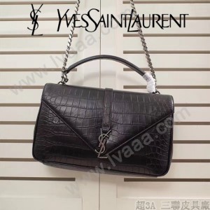 YSL原版皮新款  392738  牛皮壓鱷魚紋郵差包  鏈條包