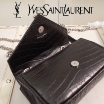 YSL原版皮新款  392738  牛皮壓鱷魚紋郵差包  鏈條包