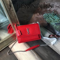 YSL-441971-08  聖邏蘭新款原版皮鱷魚紋斜背包