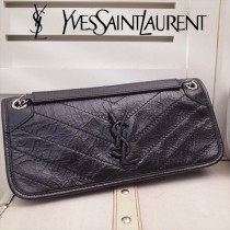 YSL原版皮新款498913-1  SLP NIKI 復古褶皺和絎縫幹邑色真皮鏈條包