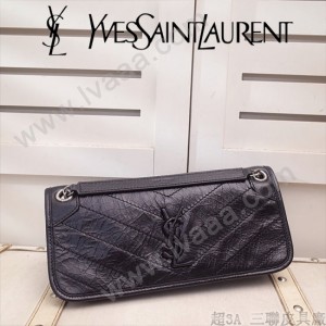 YSL原版皮新款498913-1  SLP NIKI 復古褶皺和絎縫幹邑色真皮鏈條包