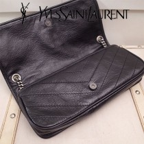 YSL原版皮新款498913-1  SLP NIKI 復古褶皺和絎縫幹邑色真皮鏈條包