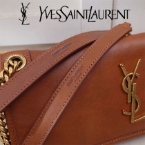 YSL原版皮新款498913-2  SLP NIKI 復古褶皺和絎縫幹邑色真皮鏈條包