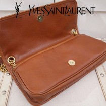 YSL原版皮新款498913-2  SLP NIKI 復古褶皺和絎縫幹邑色真皮鏈條包