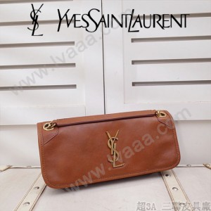 YSL原版皮新款498913-2  SLP NIKI 復古褶皺和絎縫幹邑色真皮鏈條包