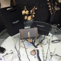 YSL新款原版皮  377829-01 流蘇  鱷魚進口亞光皮紋
