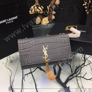 YSL新款原版皮  377829-01 流蘇  鱷魚進口亞光皮紋