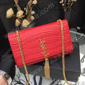 YSL新款原版皮  377829-02 流蘇  鱷魚進口亞光皮紋