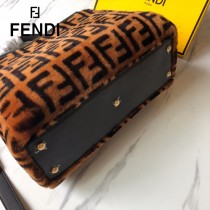 FENDI芬迪  原版皮 中號  新款雙F毛毛植絨系列Peekaboo手提斜背包