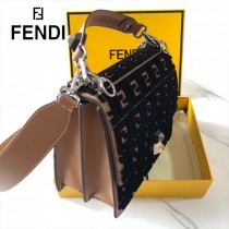 FENDI芬迪  原版皮 中號 Fendi Kan I杏色繡雙F最新款 鏈條包