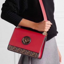 FENDI芬迪  中號原版皮 KANI 雙F壓印定制牛皮 手工編制皮帶飾邊鏈條包