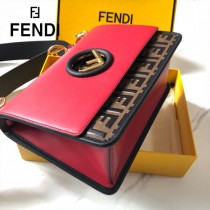 FENDI芬迪  中號原版皮 KANI 雙F壓印定制牛皮 手工編制皮帶飾邊鏈條包