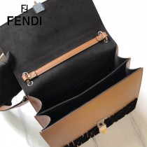 FENDI芬迪  原版皮 中號 Fendi Kan I杏色繡雙F最新款 鏈條包
