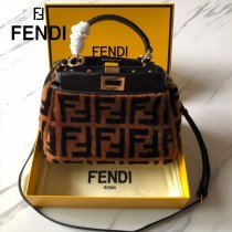 FENDI芬迪  原版皮 小號  新款雙F毛毛植絨系列Peekaboo手提斜背包