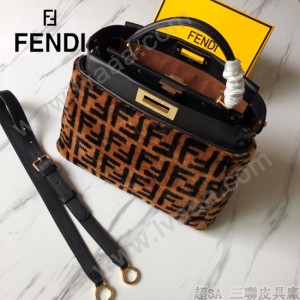 FENDI芬迪  原版皮 中號  新款雙F毛毛植絨系列Peekaboo手提斜背包