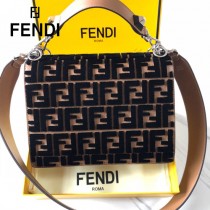 FENDI芬迪  原版皮 中號 Fendi Kan I杏色繡雙F最新款 鏈條包