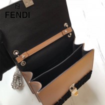 FENDI芬迪  原版皮  Fendi Kan I杏色繡雙F最新款 鏈條包