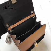 FENDI芬迪  原版皮  Fendi Kan I杏色繡雙F最新款 鏈條包