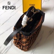 FENDI芬迪  原版皮 中號  新款雙F毛毛植絨系列Peekaboo手提斜背包