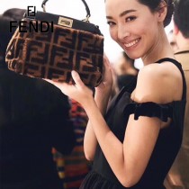 FENDI芬迪  原版皮 小號  新款雙F毛毛植絨系列Peekaboo手提斜背包