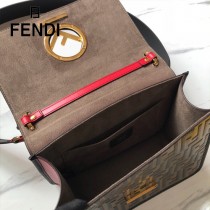 FENDI芬迪  中號原版皮 KANI 雙F壓印定制牛皮 手工編制皮帶飾邊鏈條包