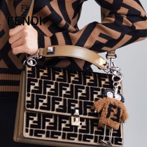 FENDI芬迪  原版皮 中號 Fendi Kan I杏色繡雙F最新款 鏈條包