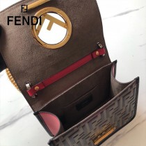 FENDI芬迪  小號原版皮 KANI 雙F壓印定制牛皮 手工編制皮帶飾邊鏈條包
