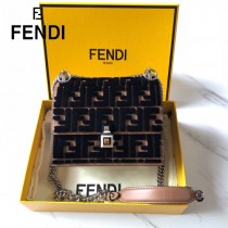 FENDI芬迪  原版皮  Fendi Kan I杏色繡雙F最新款 鏈條包