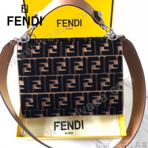 FENDI芬迪  原版皮 中號 Fendi Kan I杏色繡雙F最新款 鏈條包