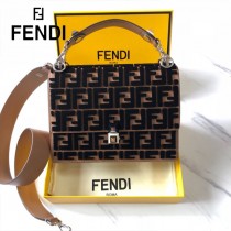 FENDI芬迪  原版皮 中號 Fendi Kan I杏色繡雙F最新款 鏈條包
