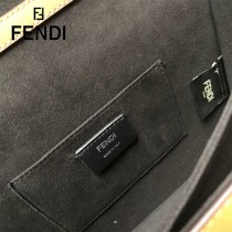 FENDI芬迪  原版皮 中號 Fendi Kan I杏色繡雙F最新款 鏈條包