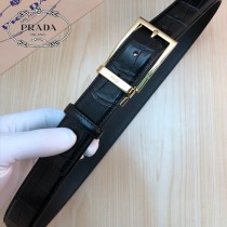 PRADA皮帶-2-04  普拉達原單牛皮鱷魚紋皮帶